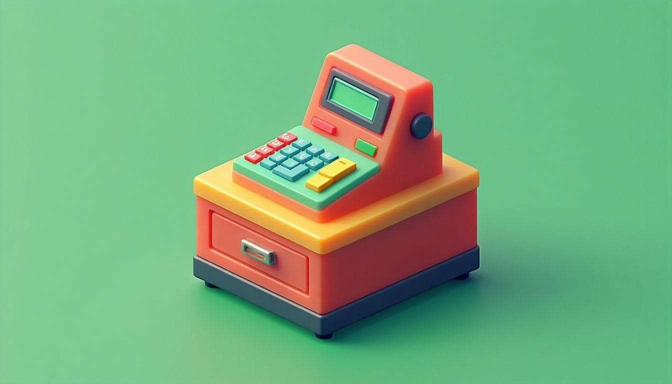 Oranžinio kasos aparato izomerinis vaizdas žaliame fone