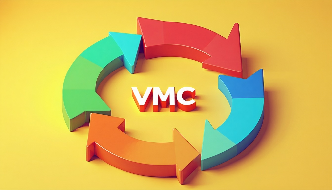 rodyklės, kurios susijungia viena su kita ratu. Rato viduryje yra tekstas 